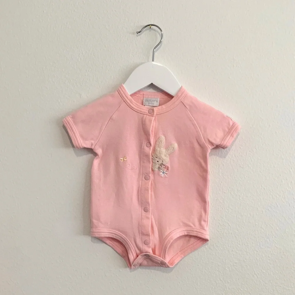 Carter's Cute Easter Bunny Baby Onesie Romper Cotton Pink Y2K Vintage 0-3M